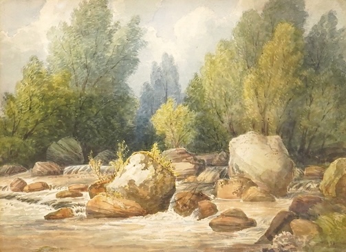 Attributed to Ralph W. Lucas (1796-1874), riverscape, details verso, watercolour, 24 x 33cm